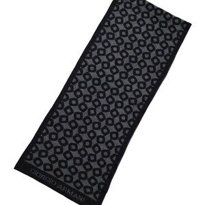 GIORGIO ARMANI Classico Vintage Black & Grey Circular Geometric Print Scarf